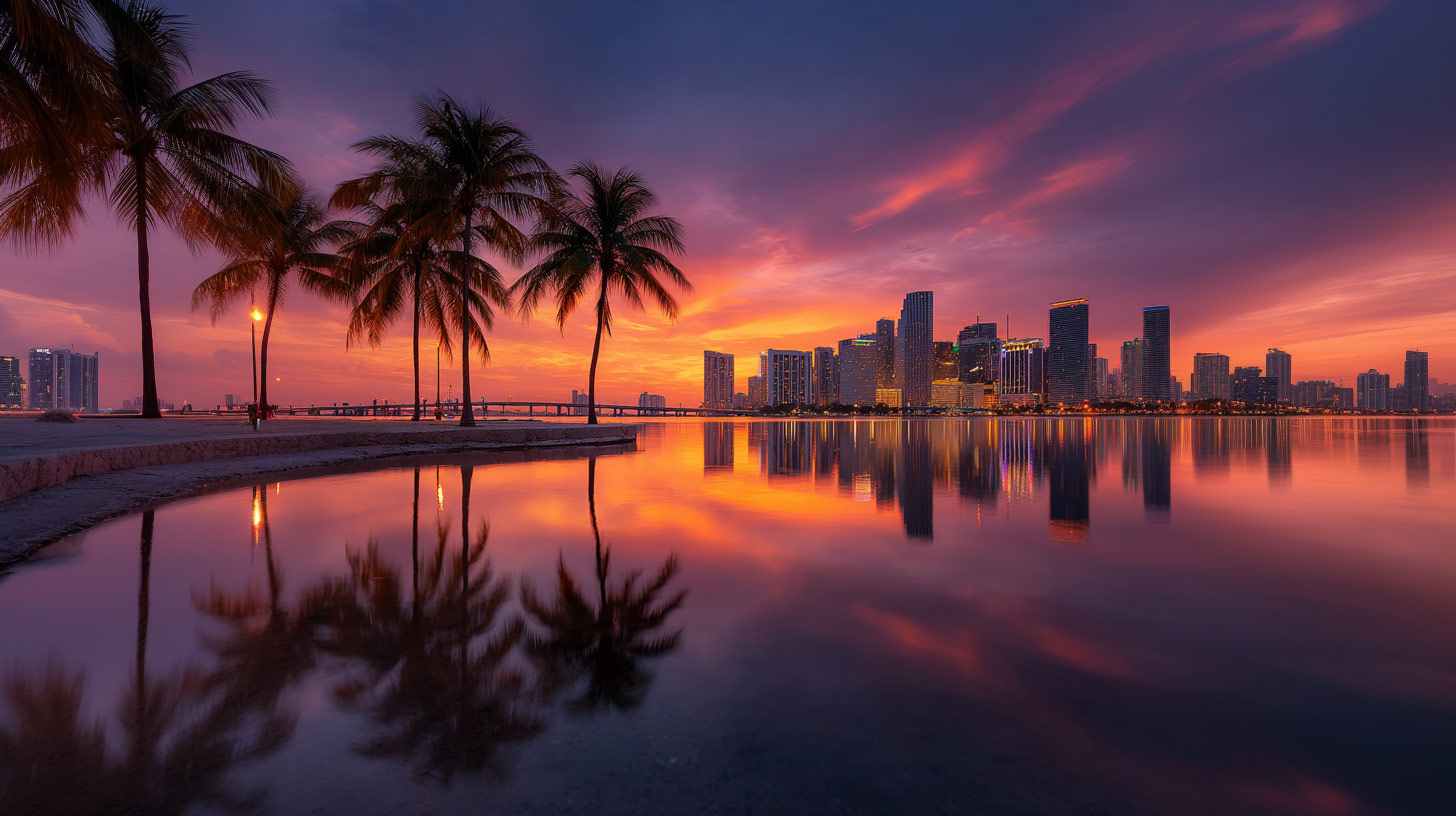 Miami is known for its colorful views especially at sunset.